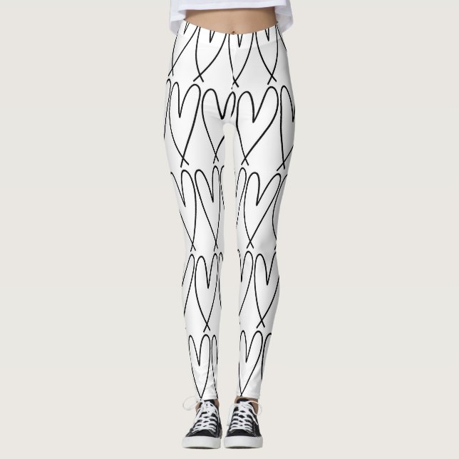 Svart & Vit Whimsical Söta Hjärtan Leggings (Framsida)