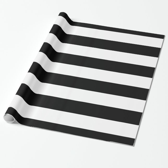 Svart, vit XL-randigt mönster Presentpapper (Utrullad)