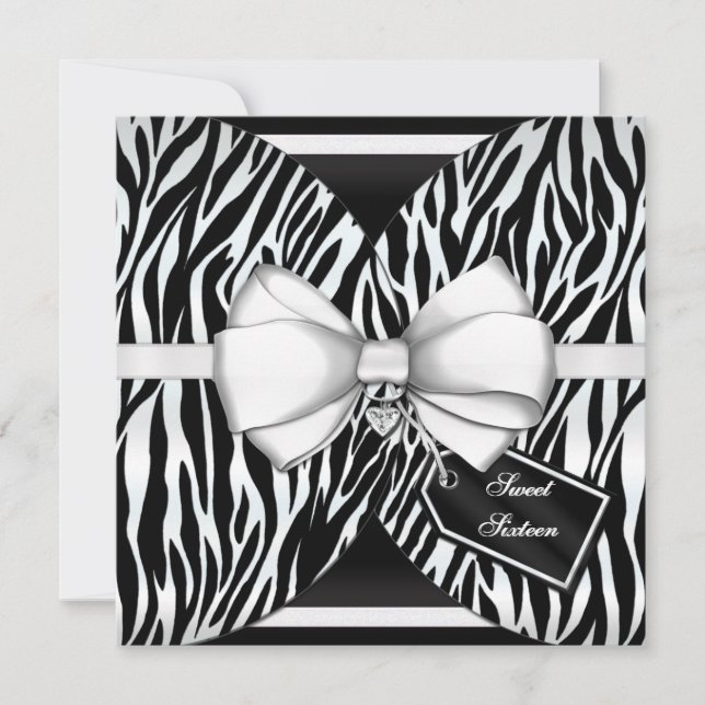 Svart vit Zebra Inbjudan, ribbon och judisk bin Inbjudningar (Framsida)