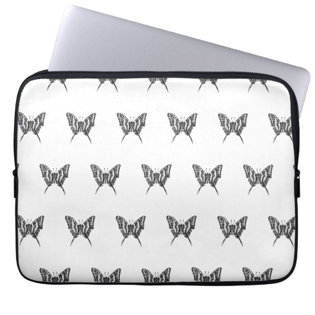Svart & Vit Zebrafjäril Bläck Ritning Mönster Laptop Fodral (Framsidan)