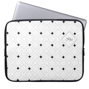Svart-vita Art Deco-rutor med monogram Laptop Fodral