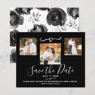 Svart & Vita Blommande Rosor Foto Spara Datumet