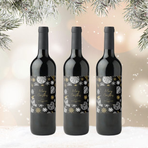 Svart-vita juletiketten Flaska Vin Vinflaska Etikett