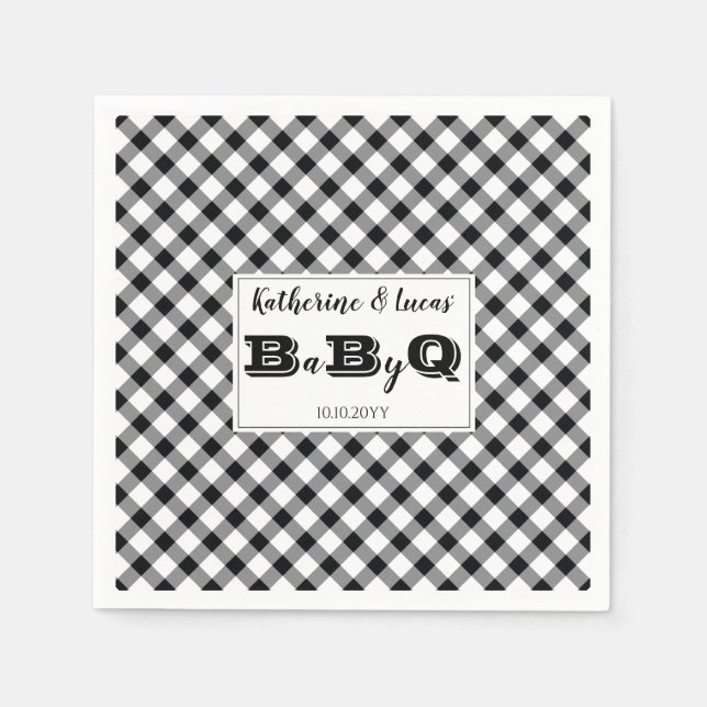 Svart | Vita kontroller Baby Q BBQ Shower Napkins Pappersservett (Framsidan)