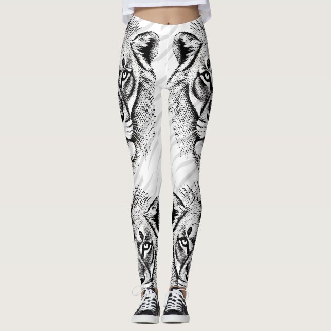 Svart vita Lejona skrivarkopplingar Leggings (Framsida)