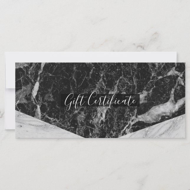 Svart Vita och Silver Marble Glam Gift Certificate (Framsida)