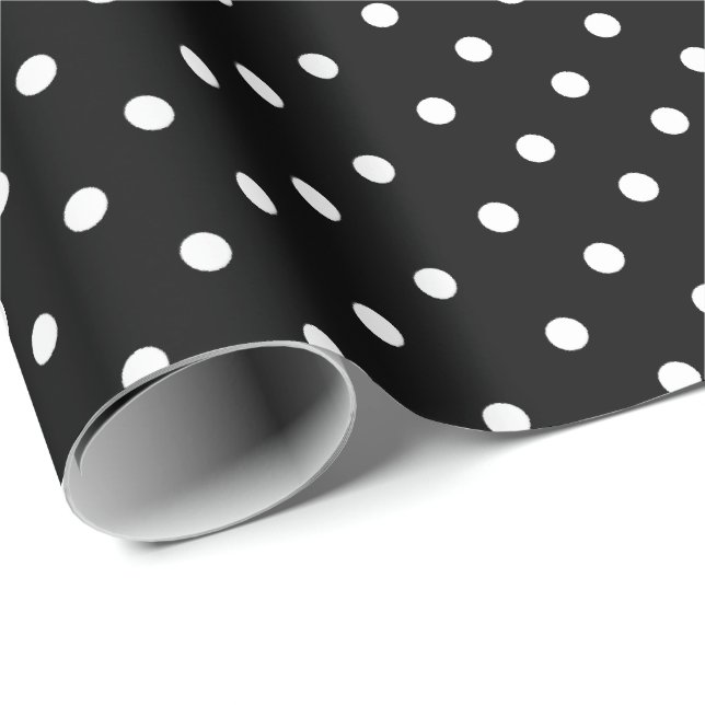 Svart | Vita Polka-rotationsvarv Papper Presentpapper (Rullad Hörn)