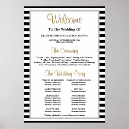 Svart/vita randiga vigselprogram med ram poster