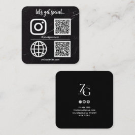 Svart | Vita Struktur Social Media QR-kod Fyrkantigt Visitkort