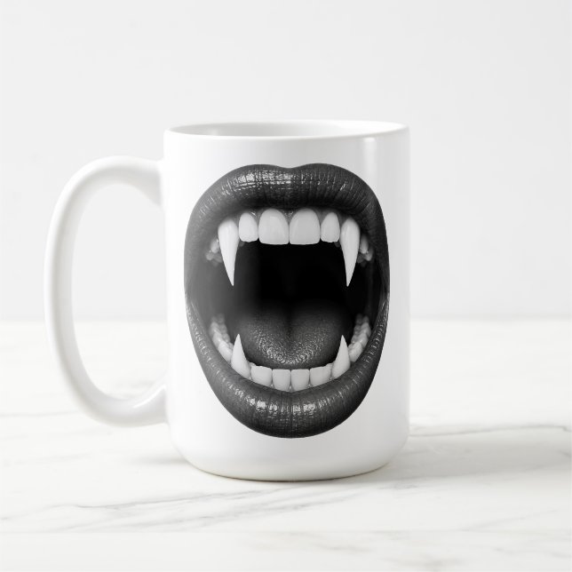 Svart Vita Vampyr Tänder Gotisk Halloween Kaffemugg (Vänster)