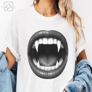 Svart Vita Vampyr Tänder Gotisk Halloween T Shirt