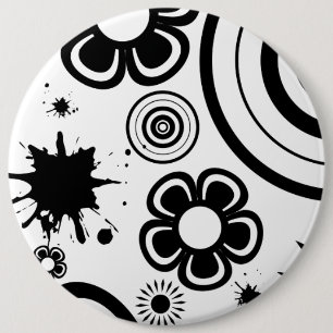 Svart vitblommor, cirklar, platter Mönster Knapp