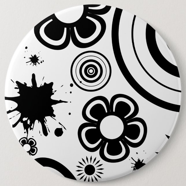 Svart vitblommor, cirklar, platter Mönster Knapp (Framsida)