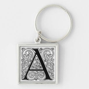 Svart- & vitbrev "A" - Keychain Fyrkantig Silverfärgad Nyckelring