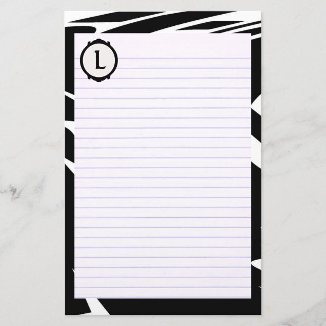 Svart vitbrevpapper med monogramen brevpapper (Framsida)