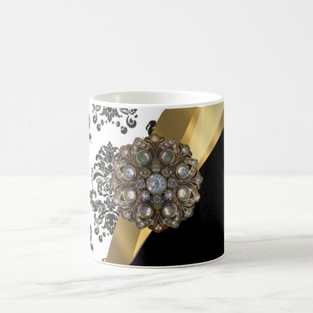 Svart- & vitdamast, fauxjuvel kaffemugg (Center)