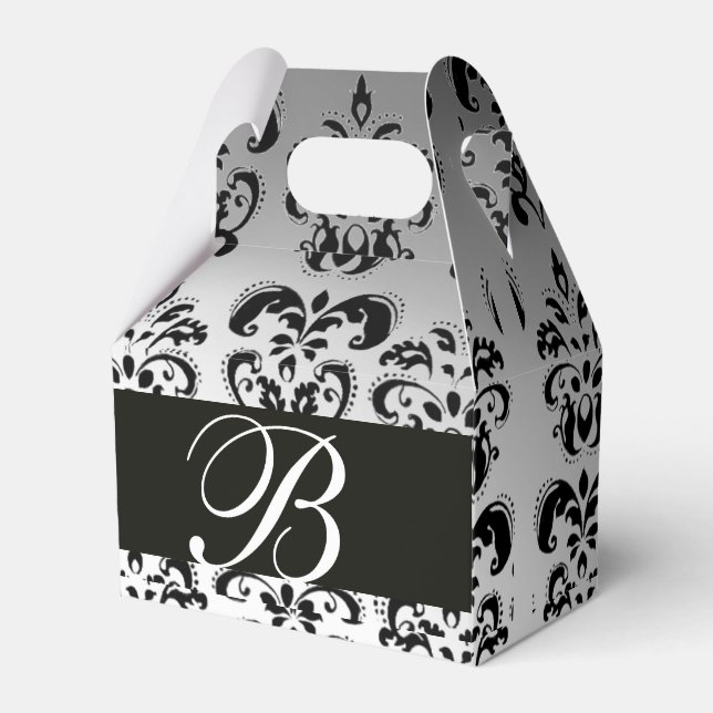 SVART VITE DAMASK WEDDING MONOGRAM-Elegant Presentaskar (Framsidan Sidan)