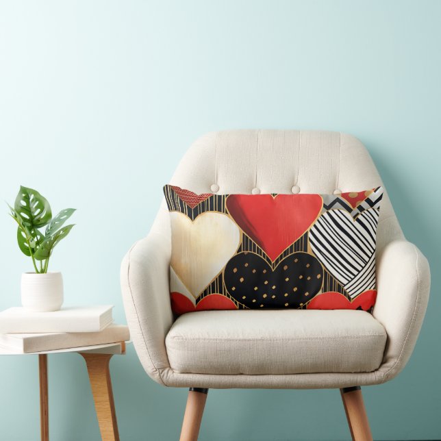 SVART VITE RED GULD MODERN VALENTINHJÄRTA LUMBARKUDDE (Stol)
