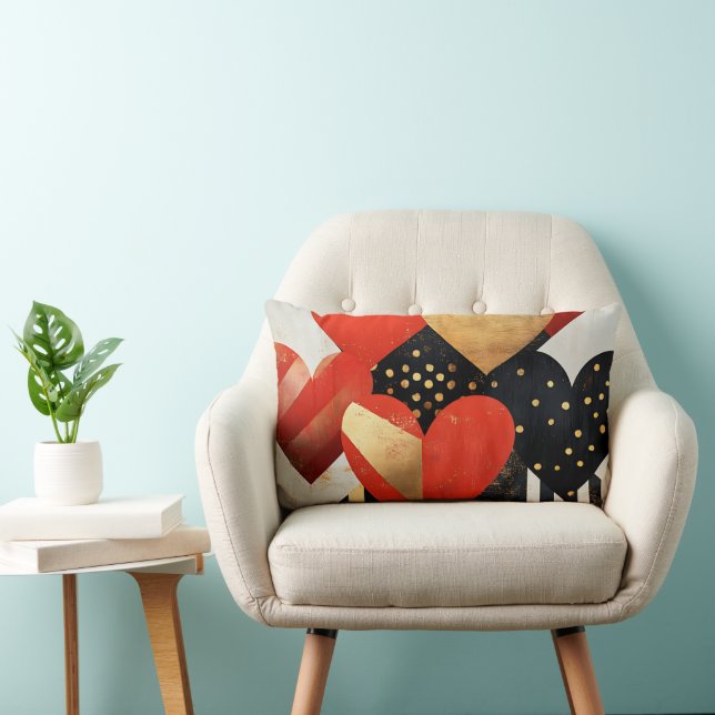 SVART VITE RED GULD MODERN VALENTINHJÄRTA LUMBARKUDDE (Stol)