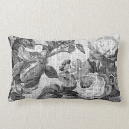 Svart- & vitgrått tonar blom- Toile tyg No.5 Lumbarkudde