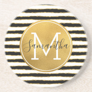 Svart vitguld görar randig monogramen underlägg sandsten