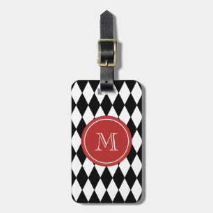 Svart vitHarlequinmönster, röd Monogram Bagagebricka