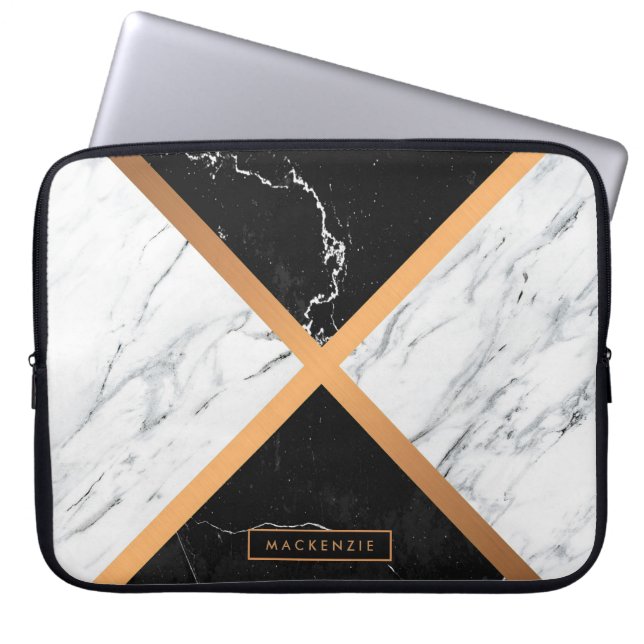Svart- & vitmarmor laptop fodral (Framsidan)