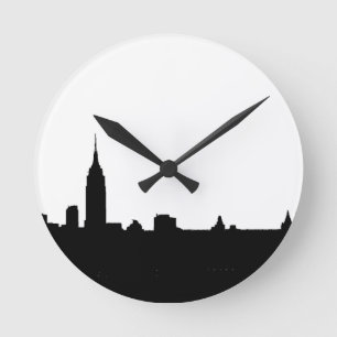Svart- & vitNew York Silhouette Rund Klocka