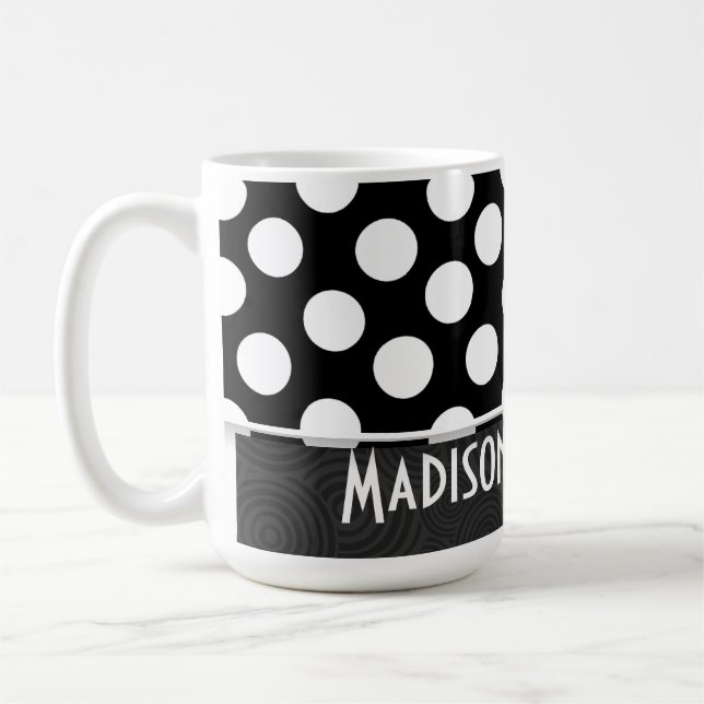 Svart- & vitpolka dots kaffemugg (Vänster)