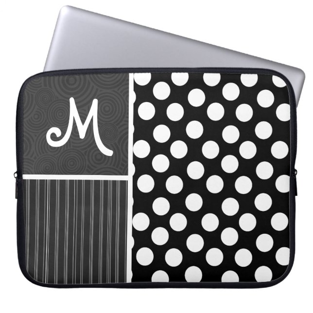 Svart- & vitpolka dots laptop fodral (Framsidan)