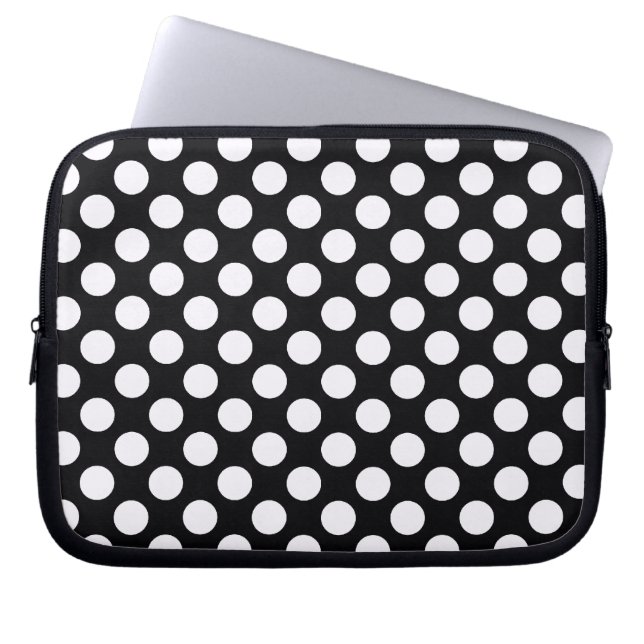 Svart vitpolka dots - laptop sleeve (Framsidan)