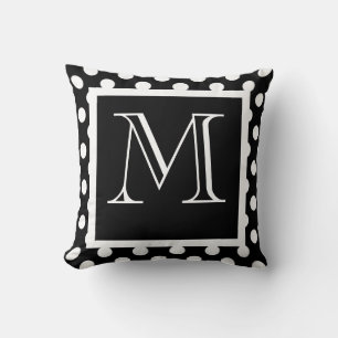 Svart- & vitpolkaen pricker Monogrammed kudder Kudde