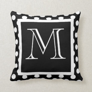 Svart- & vitpolkaen pricker Monogrammed kudder Kudde
