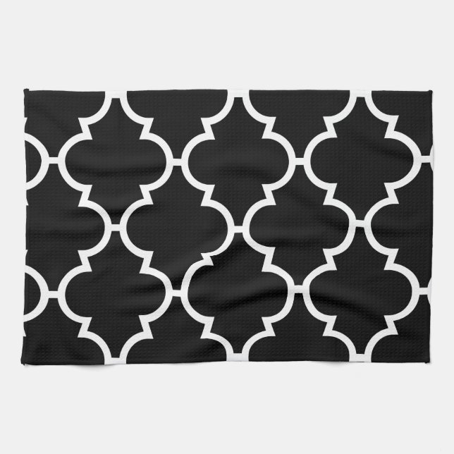 Svart vitQuatrefoil mönster Kökshandduk (Horisontell)