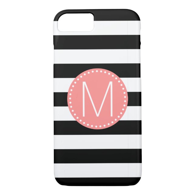 Svart- & vitrand med korallmonogramen Case-Mate iPhone skal (Baksida)