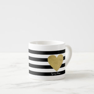 Svart- & vitrandar med guld omkullkastar hjärta espressomugg
