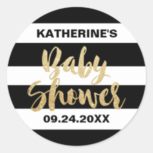 Svart vitrandar och guld- textbaby shower runt klistermärke