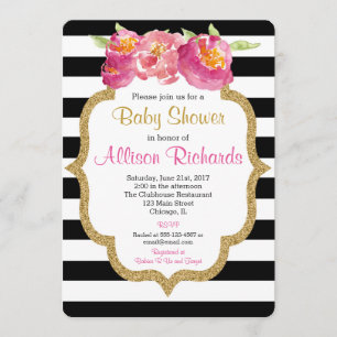 Svart-vitrandig baby shower-inbjudan inbjudningar