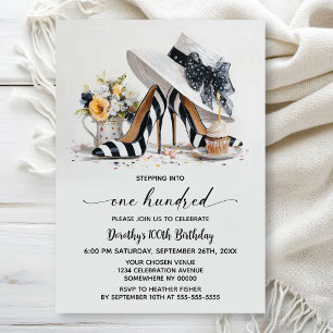 Svart-vitrandiga klackskor 100-årsdag inbjudningar