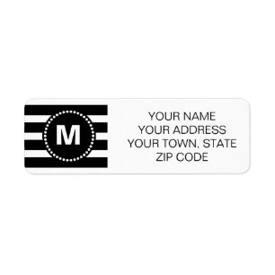 Svart- & vitrandmönster med monogramen returadress etikett