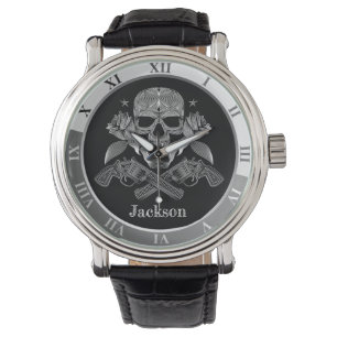 Svart & vitskalle och vapen armbandsur