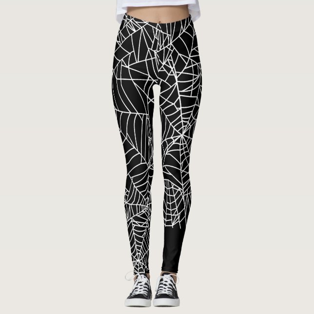 Svart vitspindelnätHalloween dräkt Leggings (Framsida)