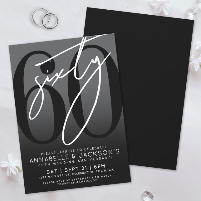 Svart Vitt 60-årsjubileumskalas Inbjudningar (Black White 60th Anniversary Party Invitation)