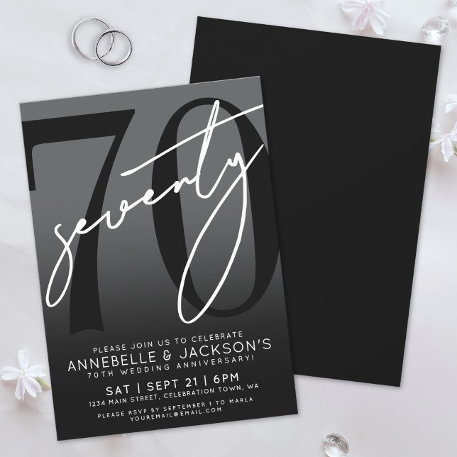 Svart Vitt 70-årsjubileumskalas Inbjudningar (Black White 70th Anniversary Party Invitation)