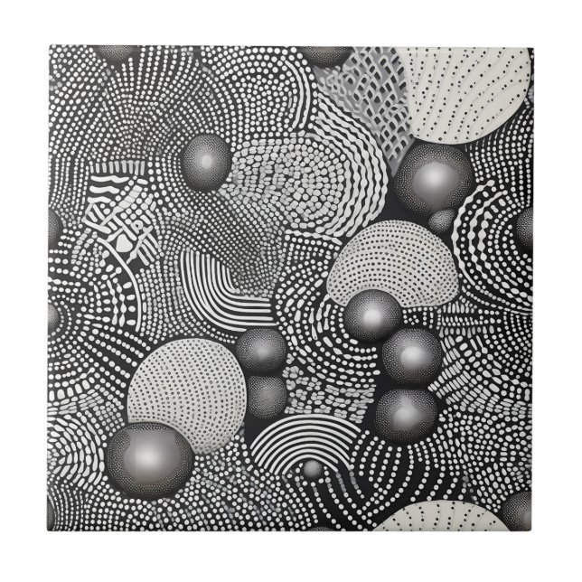 Svart Vitt Abstrakt Flödande Linjer Geometrisk Kakelplatta (Framsidan)
