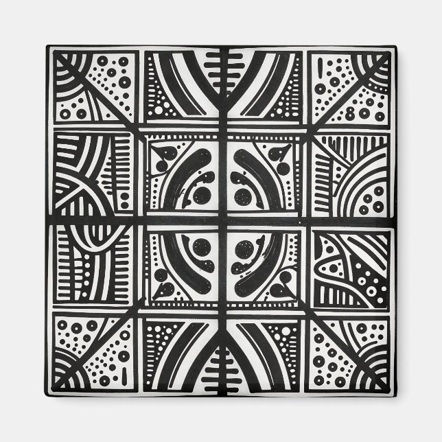 Svart Vitt Abstrakt Geometriskt Mönster Magnet (Framsidan)