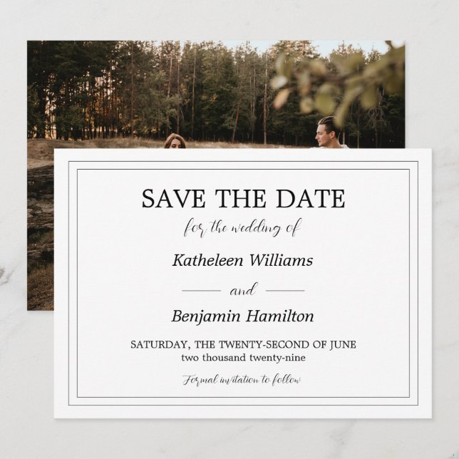 Svart Vitt Bak Foto Formellt Bröllop Spara Datumet (Fram/baksida)