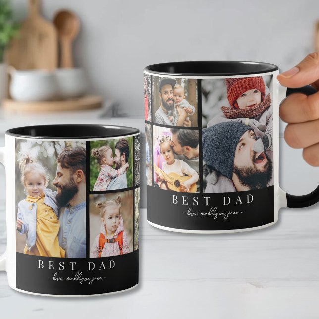 Svart Vitt Bästa Pappa Foto Collage Mugg (Black White Best Dad Photo Collage Mug)