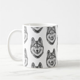 Svart & Vitt Bläck & Akvarell Siberian Husky Kaffemugg