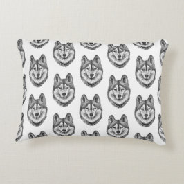 Svart & Vitt Bläck & Akvarell Siberian Husky Prydnadskudde